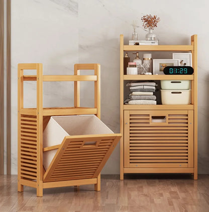 Laundry Hamper Bathroom Rack High-capacity Bamboo Laundry Baskets With Shelf With Tilt Out Basket Wooden Storage Hamper Racks