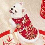 New Year Autumn Winter Double Layer Fleece Pet Clothes Chinese Style Jade Rabbit Design Warm Coat for Dogs Cats Festive Holiday