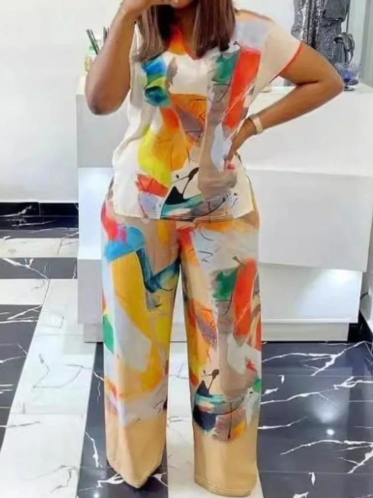 Conjuntos de 2 piezas para mujer, novedad de 2024, conjuntos de verano a juego de talla grande, conjuntos estampados de dos piezas, top y pantalones, trajes, ropa.