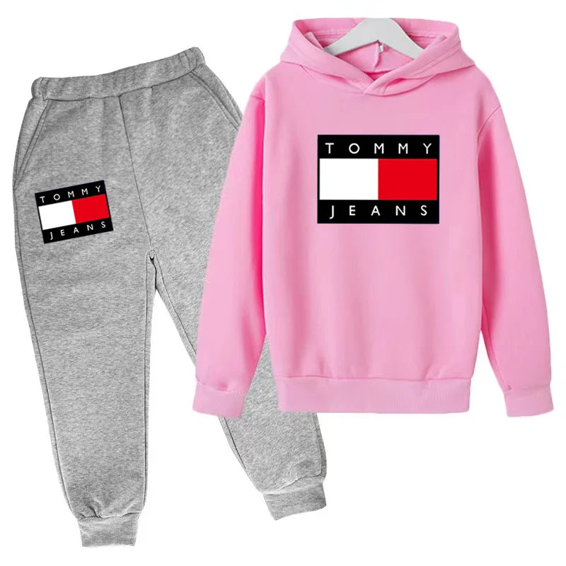 Children's Autumn/Winter Hoodie Creative Color Sweatshirt Top + Pants 2PC Coat Boys Girls Preschool 3-12Y Sunshine Sports Casual Set