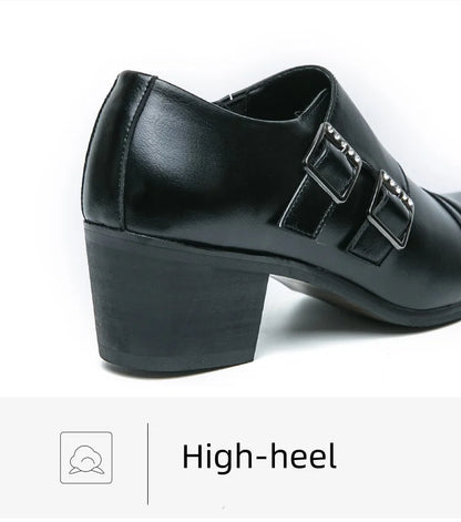 Fashion Buckle Leather Shoes For Men Big Size 46 Pointed Dress Shoes Man Quality Bussiness High Heels Shoes Man chaussure hommes