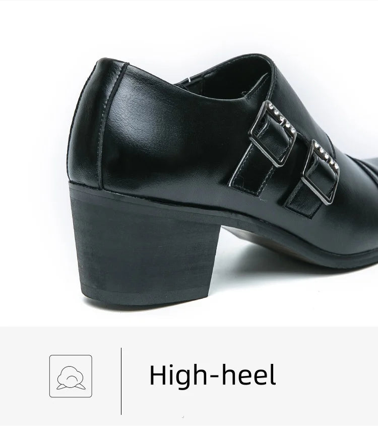 Fashion Buckle Leather Shoes For Men Big Size 46 Pointed Dress Shoes Man Quality Bussiness High Heels Shoes Man chaussure hommes