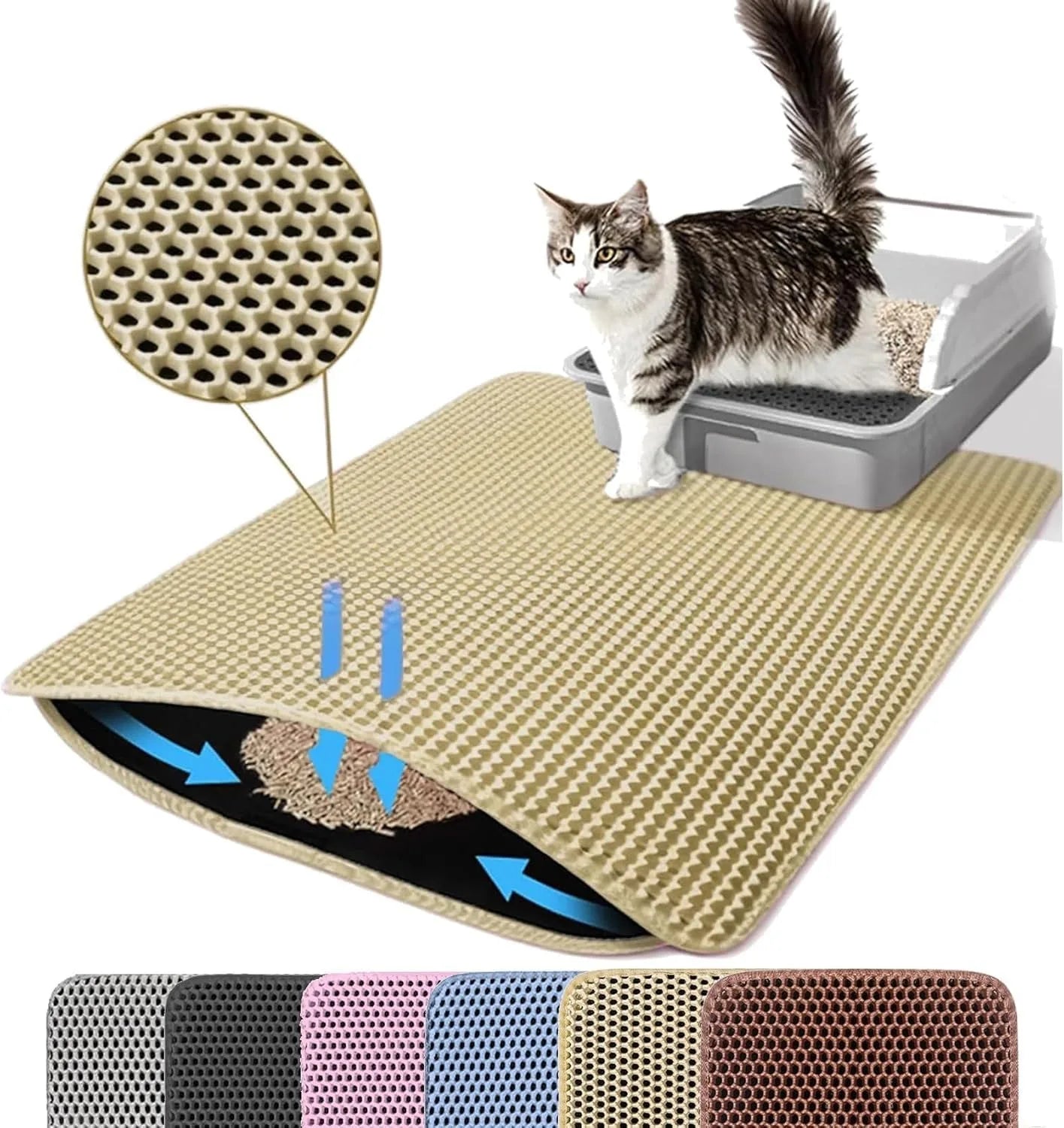 Cat Litter Mat Double Layer Pet Non-Slip Large Cat Litter Box Filter Mat Wear-Resistant Waterproof Anti-Slip Cat Litter Mat