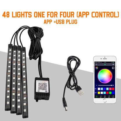 Neon 36 48 72 LED Car Interior Ambient Foot Light with USB Wireless Remote Music APP Control Auto RGB Atmosphere Decorative Lamp