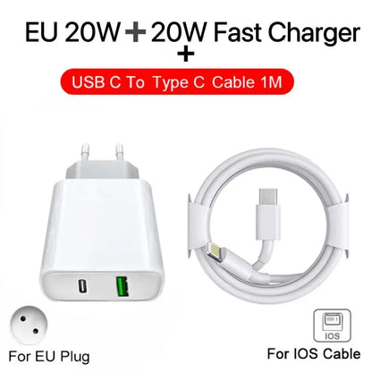 20W Fast Charger For iPhone 13 mini 12 11 pro  14 Pro Max Plus X XR XS USB Type C Fast Charging Charger Cable Accessories