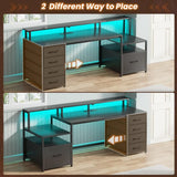Escritorio de computadora con 5 cajones, toma de corriente y luces LED, escritorio de oficina en casa de 66'' con cajón para archivos, almacenamiento y estante para monitor