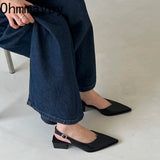 Summer Women's Cover Toe Sandals Elegant Shallow Slip On Shoes Comfort Low Heel Dress Street Style Shoes