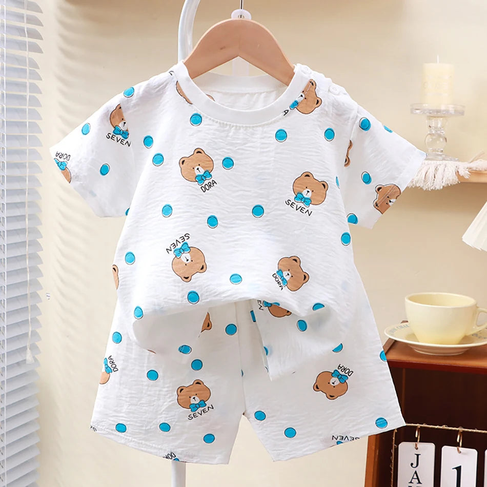 1-10 Years Soft Kids 2-Piece Set Breathable Short Sleeve Shorts for Playtime Toddler Outfit Clothes for Playground and School