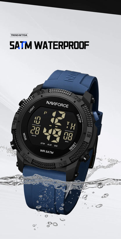 NAVIFORCE - Reloj de pulsera digital LCD para hombre, deportivo, resistente al agua hasta 50 m, con correa de silicona, informal, electrónico