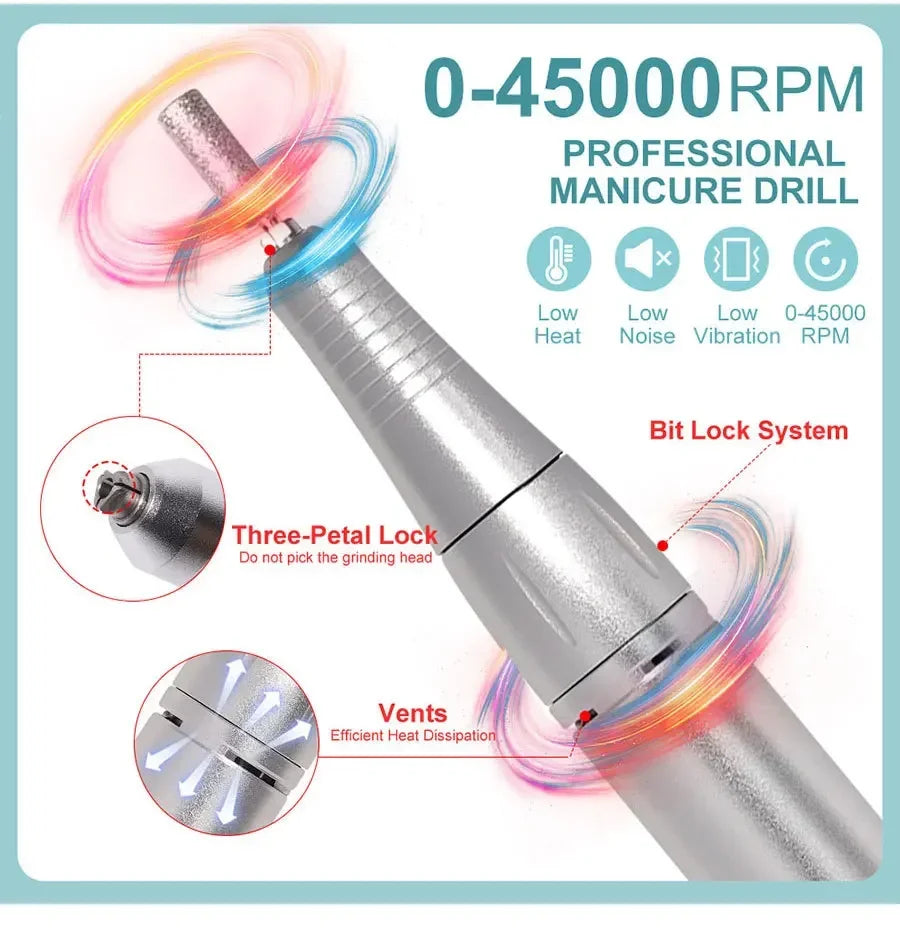 2024 Original 45000RPM Rechargeable Nail Drill Machine with LCD Low Noise Professional Nail Polish Sander Nails Accessories Set