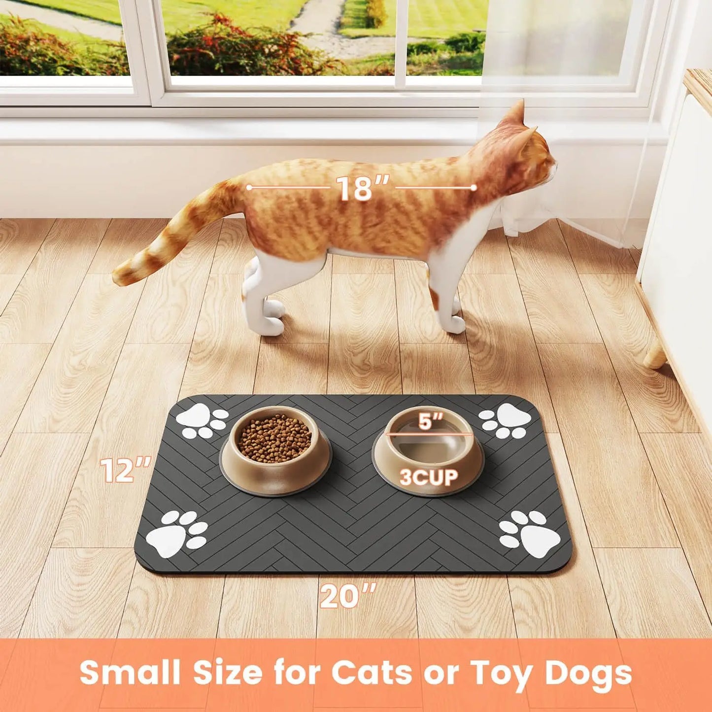 Tapete absorbente para comedero de mascotas, con respaldo de goma impermeable y secado rápido para perros y gatos.