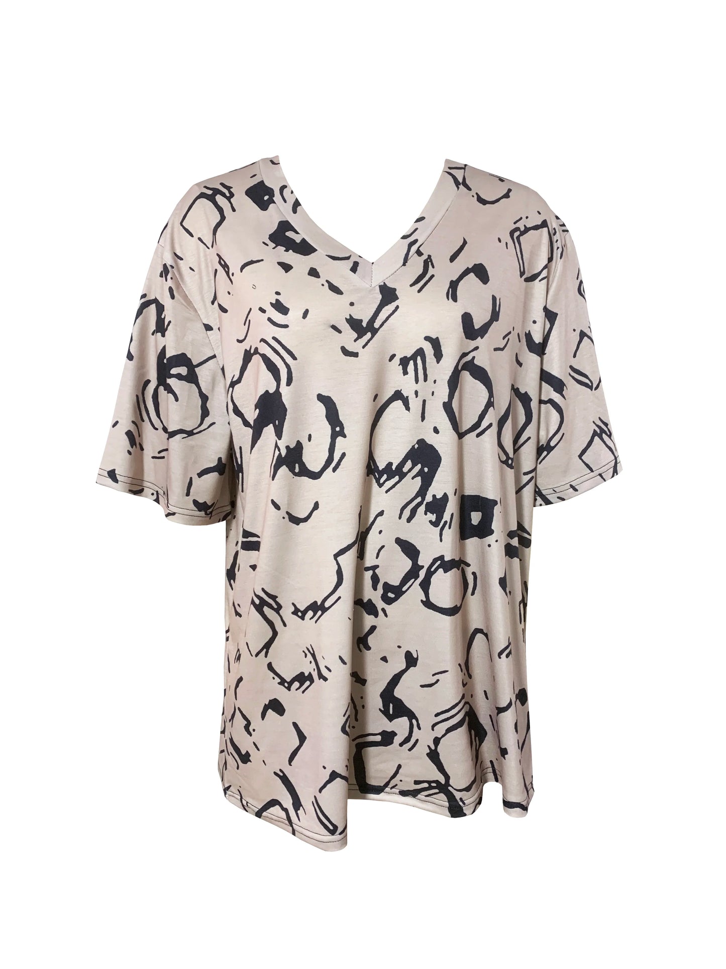 Camiseta informal de manga corta con cuello en V y estampado integral para mujer, talla grande, ropa de verano y primavera 