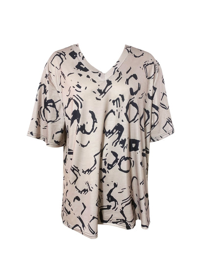 Camiseta informal de manga corta con cuello en V y estampado integral para mujer, talla grande, ropa de verano y primavera 