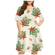 Vestido estampado de Natal de manga comprida feminino, decote em O, neve, solto, plus size, 6XL, roupas de moda, ano novo, verão, 2023