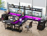 Escritorio para juegos en forma de L EnHomee con cajones, reversible, de 167 cm, para oficina en casa, con luz LED y tomas de corriente, color blanco.