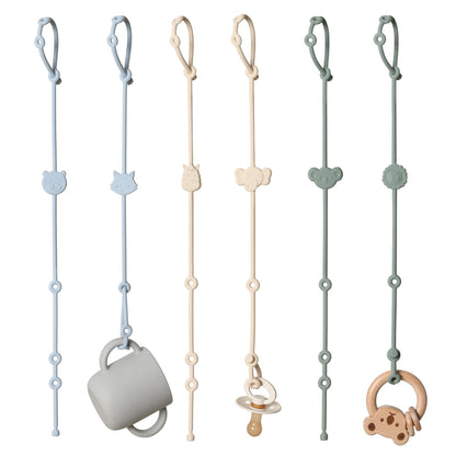 6 correas de silicona para juguetes de bebé, con forma de animal de dibujos animados, cadena de chupete ajustable antipérdida para cochecitos y tronas.