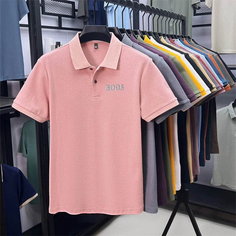 Cotton100% Men's Summer High Quality Short Sleeves Polo Shirt Lapel Button Letter Printing T-Shirt Business Leisure Men Clothing