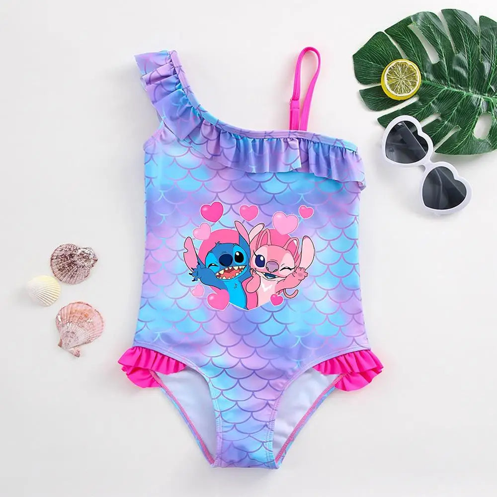 Traje de baño de una pieza con estampado de escamas de sirena para niña pequeña de Lilo Stitch, traje de baño para playa
