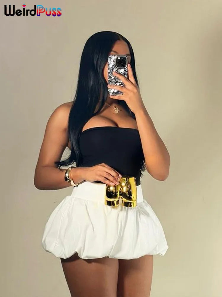 Nibber Ball Gown Skirts Women Y2K Hottie 2024 Summer Trend Midnight Waistband Miniskirts Birthday Basic Streetwear Wild Bottoms