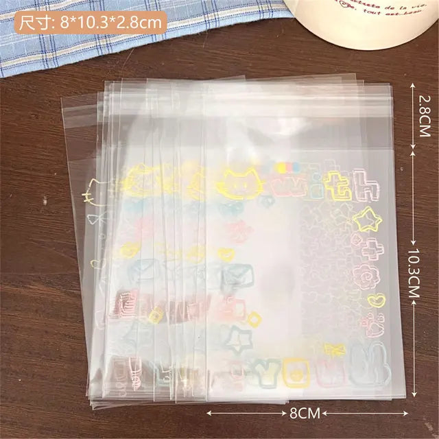 Auto-adesivo Graffiti Kitten Bag, Small Card Self Sealing Bag, Packaging Card Gift Bag, Alta Aparência OPP Bag, 20 Pcs, 50 Pcs, 100 Pcs