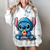 Disney stitch impressão dos desenhos animados camisola com capuz jaqueta roupas com capuz design oversize sentimento solto e confortável