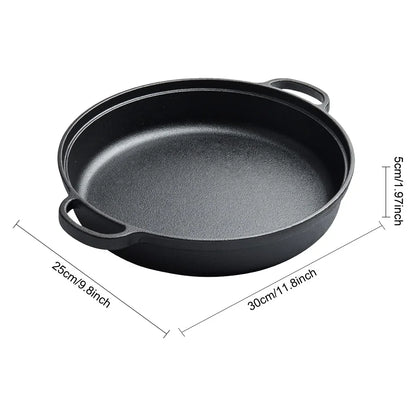 8.7/9.8/11/11.8inch Cast Iron Skillet with Double Handles Frying Pan Baking Tray for Bread Baking Outdoor Cooking Camping