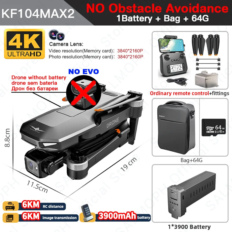 KF104 / KF104MAX2 Professional Drone With 4K Camera 3-Axis Gimbal WIFI 360 Obstacle Avoidance Touch Screen FPV Brushless RC Dron