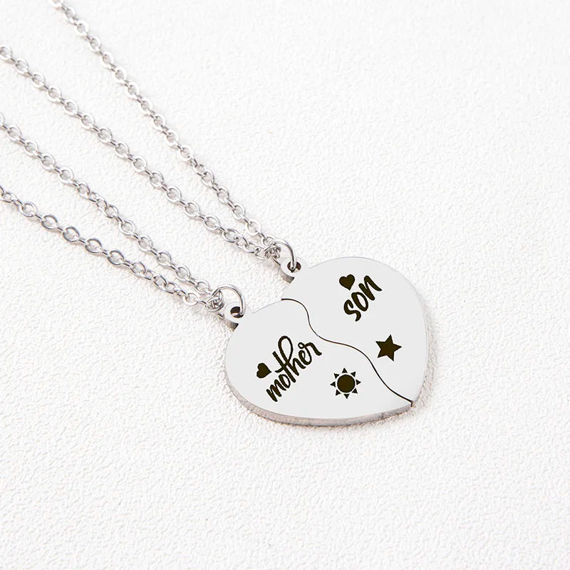 2 pcs/set mãe filha filho coração enigma pingente colar de aço inoxidável sol lua colares para mãe crianças presente
