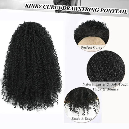 Extensão de rabo de cavalo com cordão sintético, encaracolado profundo, resistente ao calor, clipe instantâneo, afro, peças de cabelo encaracolado para mulheres