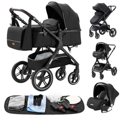 Poussette luxueuse 3 en 1 pour nouveau-né, modèle de voyage et pliable, Cadre Aluminium, Landau, Capote Rabattable