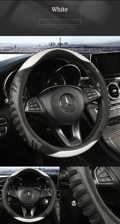 Three-dimensional Honeycomb Steering Wheel Cover  Durable Leather Cover with Anti-slip Linning Universal 14.5-15in
