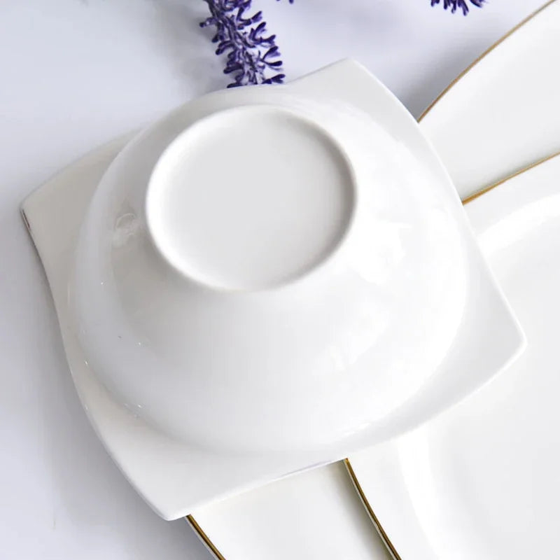 Ceramic Square Plates and Bowl Set Dinner Set Plates and Dishes Bone Porcelain Tableware Phnom Penh Cutlery Kitchen Accessories
