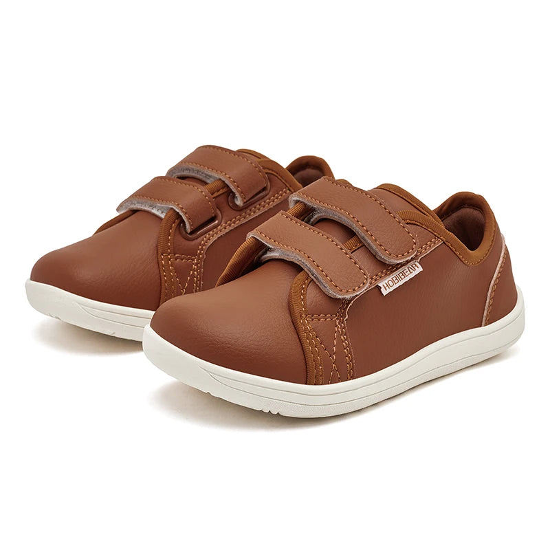 HOBIBEAR Kids Barefoot Shoes Little/Big Kid Wide Toe Minimalist Sneakers Lightweight Hook and Loop Artificial Leather Shoes