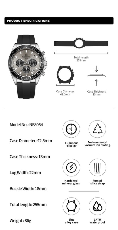 NAVIFORCE Reloj de lujo para hombre, deportivo, resistente al agua, de cuarzo, con correa de silicona, cronógrafo, luminoso, de pulsera, masculino
