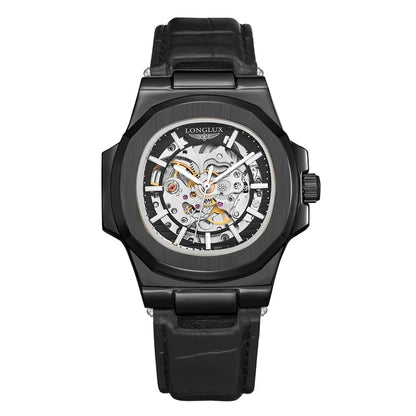 LONGLUX relógio automático estilo esportivo atacado relógios de pulso mecânicos moda couro oco relógio masculino presente