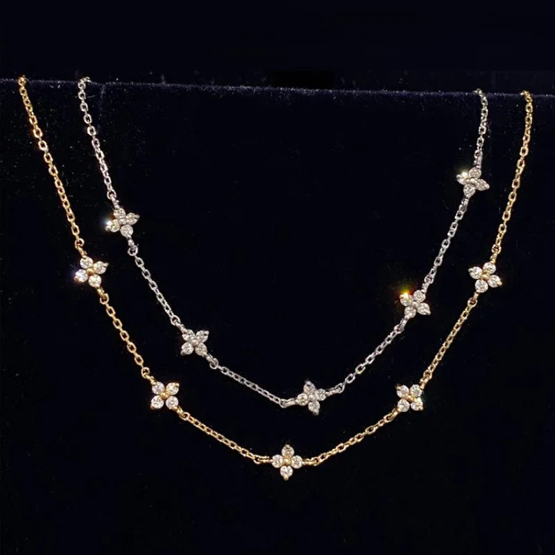 925 Sterling Silver Plated Bracelet for Women, 18K Gold, Shiny Zircon Flower, Korean Temperament, Exquisite Jewelry Gifts 