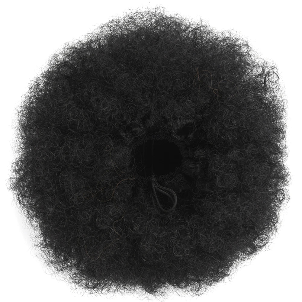 Extensiones de moño rizado sintético con cola de caballo afro con cordón y gran volumen, estilo afroamericano, para mujeres negras. 