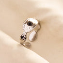 1pc Boho Turquoise Ring Stainless Steel Black Stone Silver Color Adjustable Ring Women Ethnic Ring Bohemian Jewelry Gift No Fade