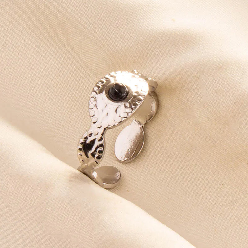 1pc Boho Turquoise Ring Stainless Steel Black Stone Silver Color Adjustable Ring Women Ethnic Ring Bohemian Jewelry Gift No Fade