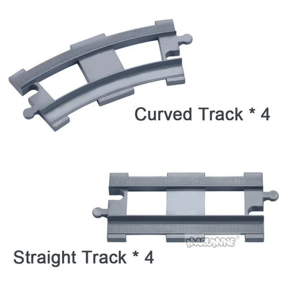 Marumine-Straight and Curved Bricks Track Building, Railway Switch Parts, Train Block, Large Size, Train, City View Accessories, 8PCs 