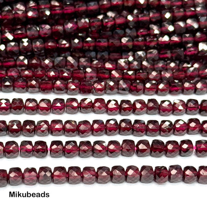 Venta al por mayor de cuentas sueltas cuadradas facetadas de granate rojo natural de 4 mm +/- 0,2 para hacer joyas, pulseras y collares (Mikubeads)