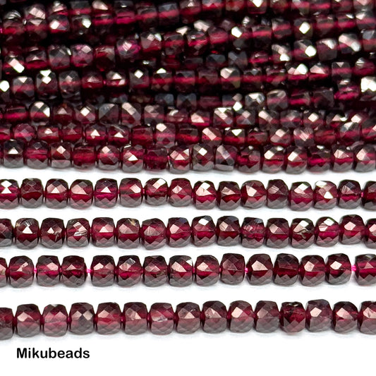 Wholesale Natural 4mm+-0.2 Red Garnet Faceted Square Loose Beads For Jewelry Making DIY Bracelets Necklace Mikubeads