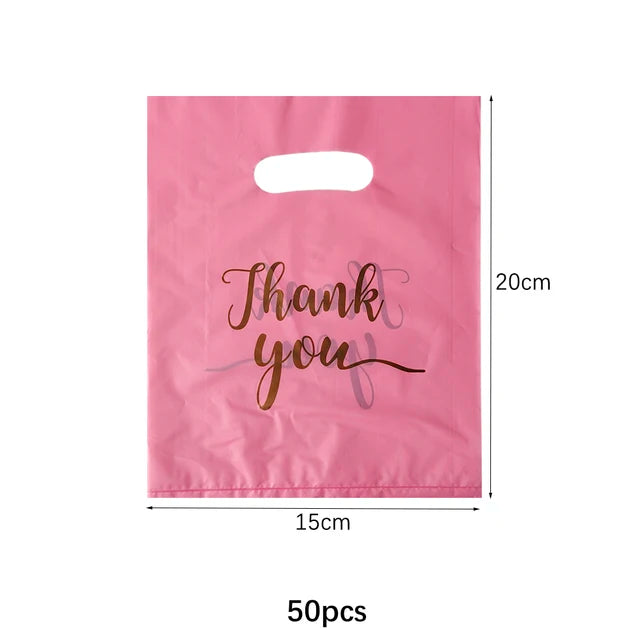 Thank You Plastic Gift Bags, Wedding, Birthday, Guest, Gift Wrap, Small Business, Candy, Pastry Store Packaging, 100 Pcs, 50 Pcs, 10Pcs 
