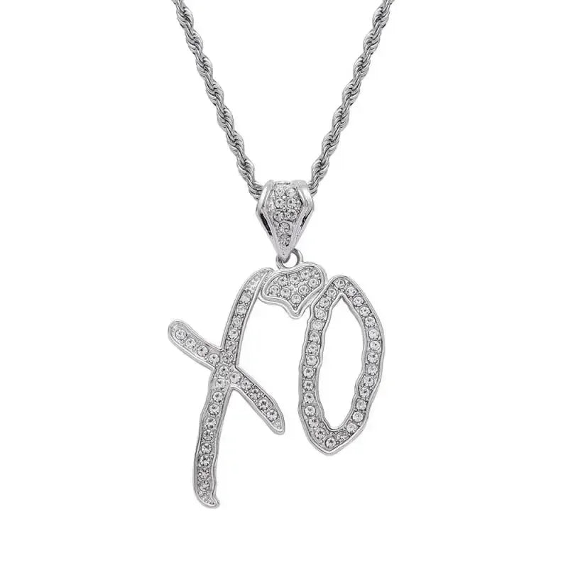 Bing Iced Out XO Colar Pingente de letra de zircônia cúbica para homens e mulheres Hip Hop Street Rock Rap Party Jewelry