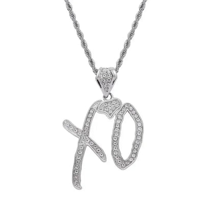 Collar con colgante de letra de circonita cúbica Bing Iced Out XO para hombres y mujeres, joyería de hip hop, street rock, rap y fiestas. 