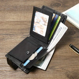 Men's Genuine Leather Wallet, Anti-Theft RFID Brush, Anti-Magnetic, Short Coin Purse, Large Capacity, Multi-Slot Buckle Wallet