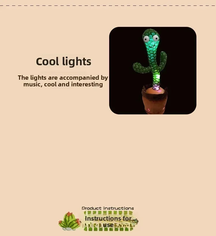 Cactus Magic Dancing Voice Replay Function LED Lights Sings Talks Dances Funny Interactive Plush Birthday Gift Hot Decoración
