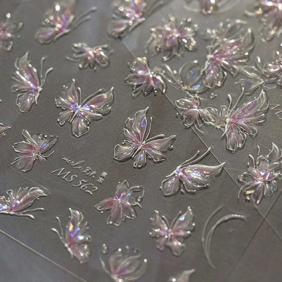 Shining Aurora Shell Light Butterfly Nail Stickers 5D Nail Art Design Decoration Decals DIY Manicure High Quality