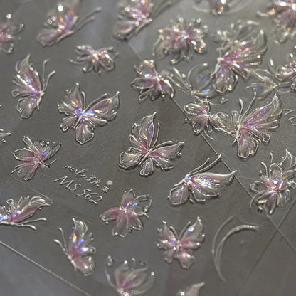 Japanese Punk Style Black Rabbit & Dark Butterfly Nail Stickers 5D Pearl Nail Art Decal Design Manicure Tool High Quality
