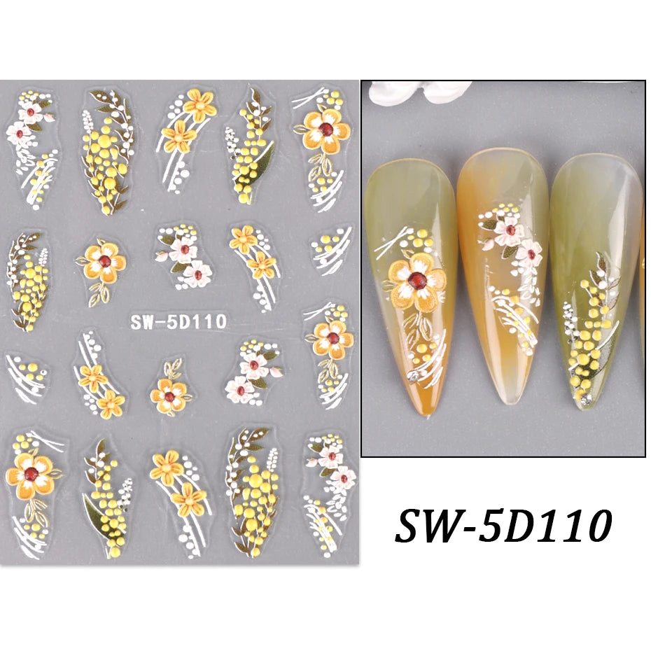 5D Red Christmas Nail Stickers Glitter Embossed Snowflake Gloves Feather Bulb Bells Winter Xmas DIY Engraved Manicure Decoration